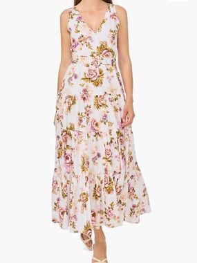 Ted Baker White Floral V-Neck Tiered Maxi Dress